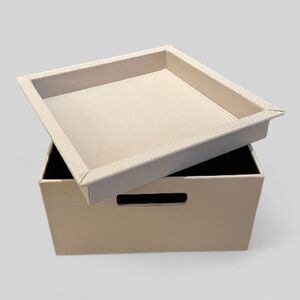 Tan Rubbermaid Storage Box with Lid